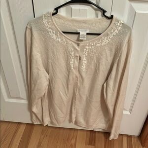 Worthington Ivory Cardigan with Delicate Floral Details